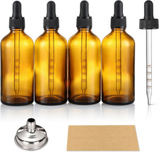 4oz Amber Glass Dropper Bottles 4 Pcs w/ Measured Pipette Essential Oil Tincture