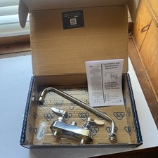T&S Brass Workboard Faucet Deck Mount 4” Centers 12" Swing Nozzle Chrome New