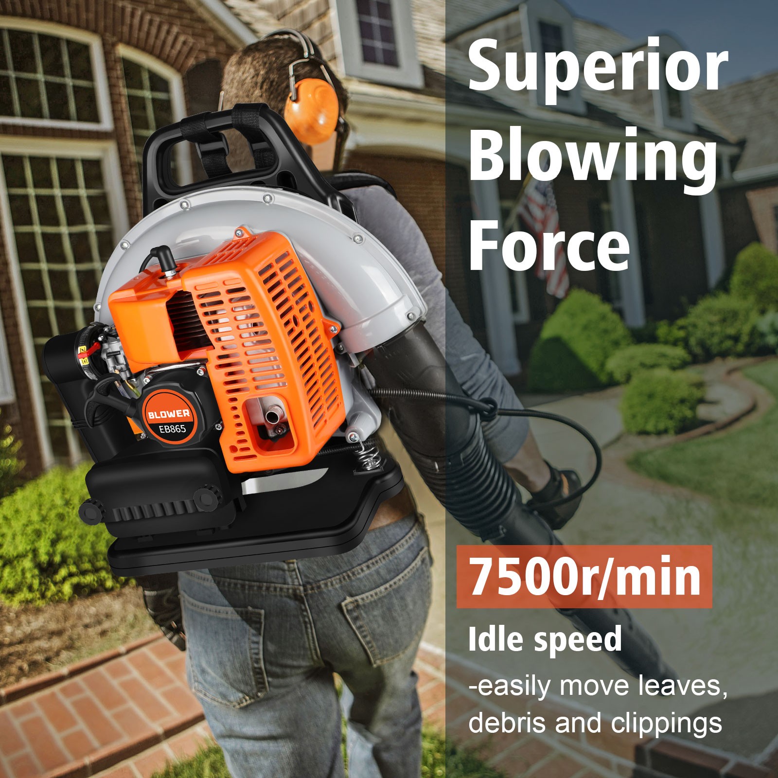 ✅63CC 2-Stroke Commercial Backpack Gas Leaf Blower Easy to use 7500r/min