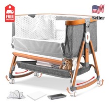 Portable Baby Bassinet Bedside Sleeper Crib, 6 Height Adjustable, Foldable Gray