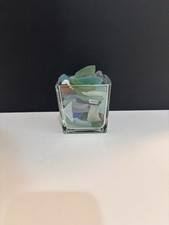 Genuine Tumbled Beach Sea Glass In Clear Square Vase, Home Decor