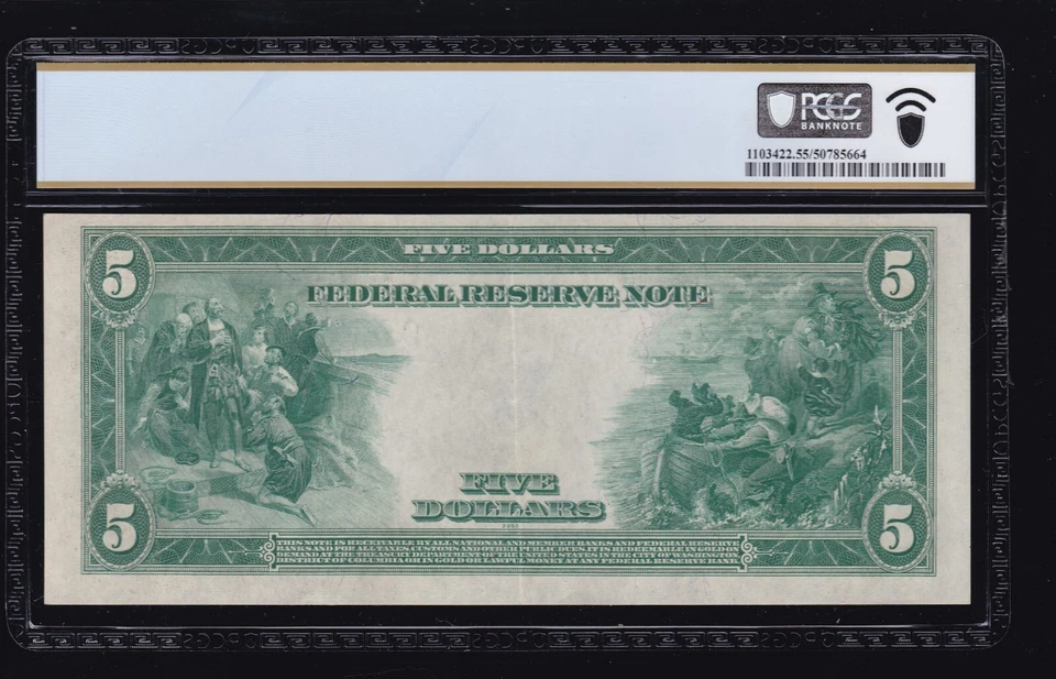 US 1914 $5 FRN Philadelphia FR 855a PCGS 55 PPQ Ch AU (982) - Image 2 of 2