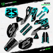 Gray & Cyan Slick Graphics Kit fits 99-02 Kawasaki Kx125 Kx 125 Decal Sticker