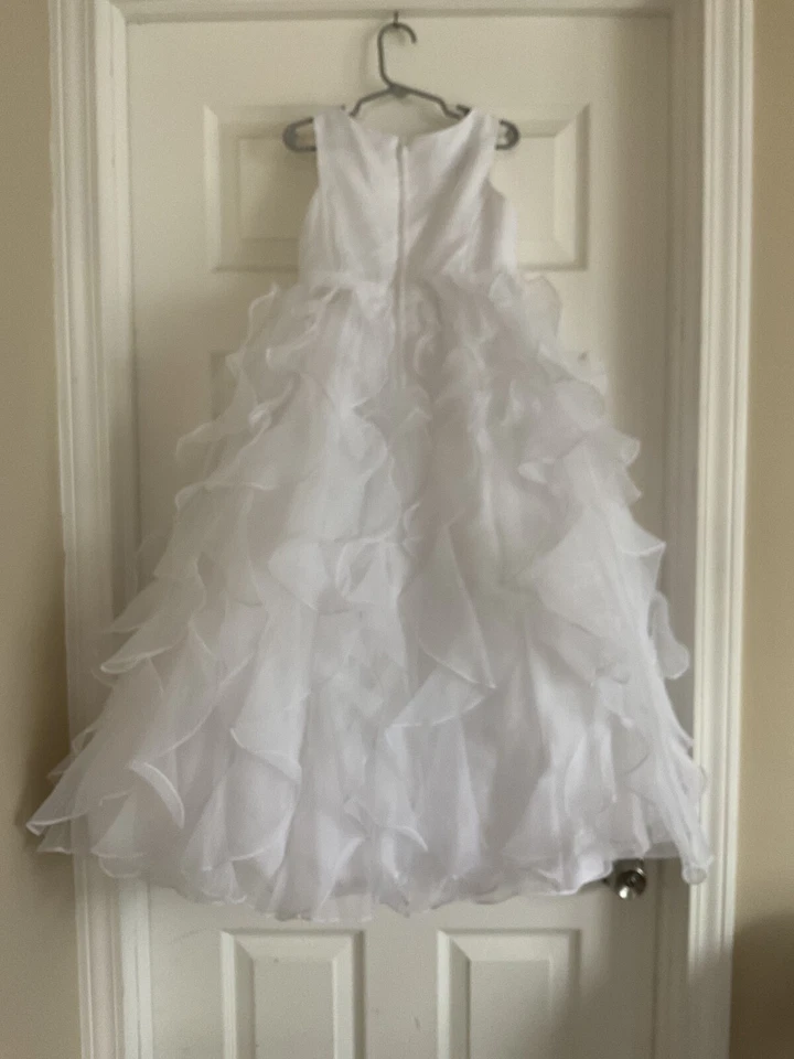 VESTIDO DAVID'S NOVIA-NIÑA TALLA 5 BLANCO~SIN MANGAS~VOLANTES~LARGO~FLOR NIÑA H1281 Foto 2 de 4