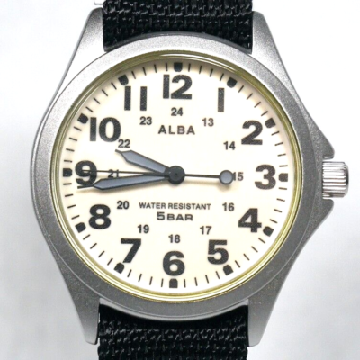 SEIKO ALBA Military Field Watch AQPK401 White Full Luminous Black