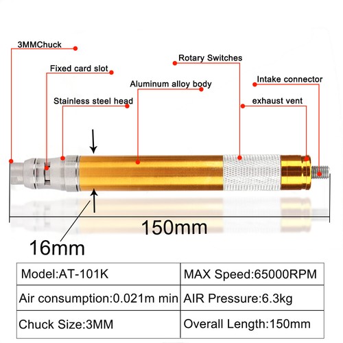 Kit matite smerigliatrice micro ad aria 1/8"" penna incisione rettifica pneumatica - Foto 2 di 16