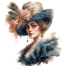 Deko Bild Vintage Barock Frau Hut Mode Pfauenfedern Wandbild Wanddeko Wandfliese