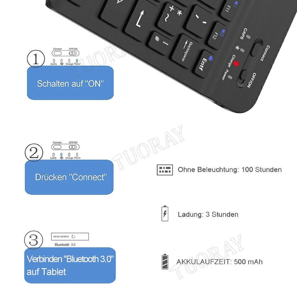 Bluetooth Tastatur kabellos Wireless Keyboard für PC Handy Tablet QWERTZ Layout - Bild 4 von 4