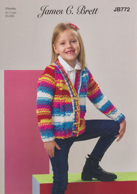 James Brett Grobstrickmuster Kinder Strickjacke mit V-Ausschnitt JB772