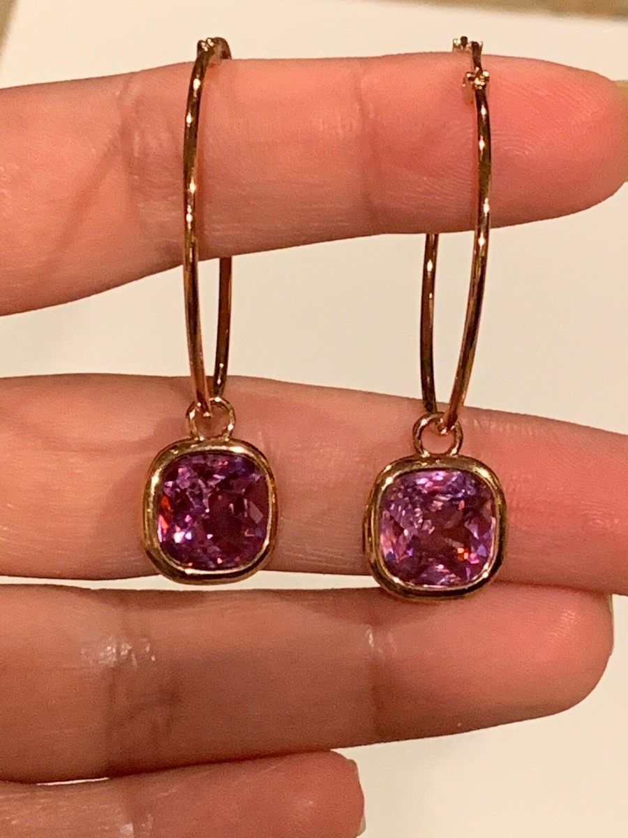 Stroili Italian Designer Rose Gold Jewelry Purple Crystal Dangle 