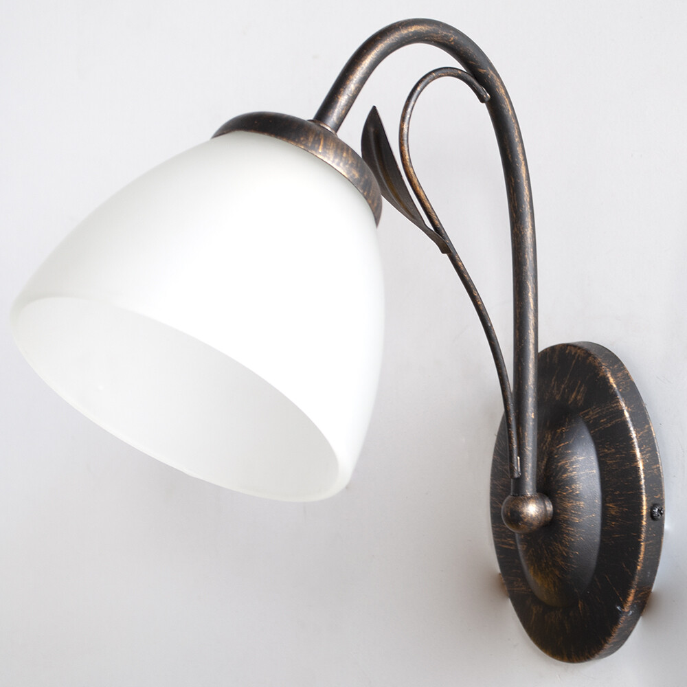 Litecraft Wall Light Leaf 1 Arm With Frosted Glass Shade - Bronze Clearance