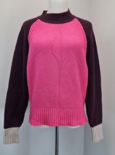 Ann Taylor Colorblock Pink Burgundy Crew Neck Sweater Womens size Medium
