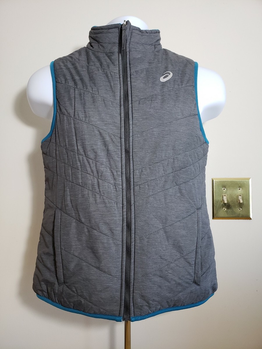 ASICS WOMEN'S FASHION FRONT ZIP REVERSIBLE VEST, SMALL GRAY/BLUE