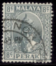 MALAYSIA - Perak GVI SG110, 8c grey, FINE USED.