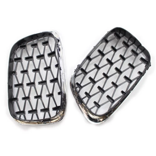 For BMW 5 Series E39 M5 1999-2003 Pair Black/Chrome Front Diamond Kidney Grilles - Picture 20 of 21