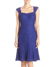Adrianna Papell ~ Blue Lace Cutout Back Flutter Skirt Party Dress 8 NEW $378