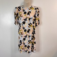 Ann Taylor LOFT Shirt Dress 6P Petite Chiffon Retro Mod Floral Pink Blue Black