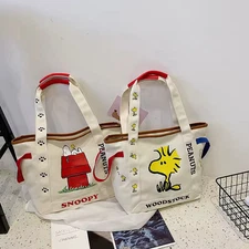 Miniso Cartoon Snoopy Canvas Bag Student Handbag Large Capacity Shoulder Bag