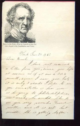 1862 Civil War Patriotic General Winfield Scott Portrait Letter
