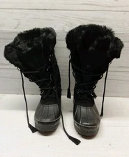 Khombu Womens Winter Snow Boots Size 7 Black Weather Resistant Non Skid Mid Calf