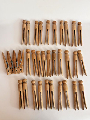 Set of 30 Vintage Oak Wood Clothes Pins for Crafts Etc. 3.75'' to 4