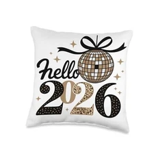 Happy New Year Hello 2026 Disco Ball Tee Design Throw Pillow 16x16