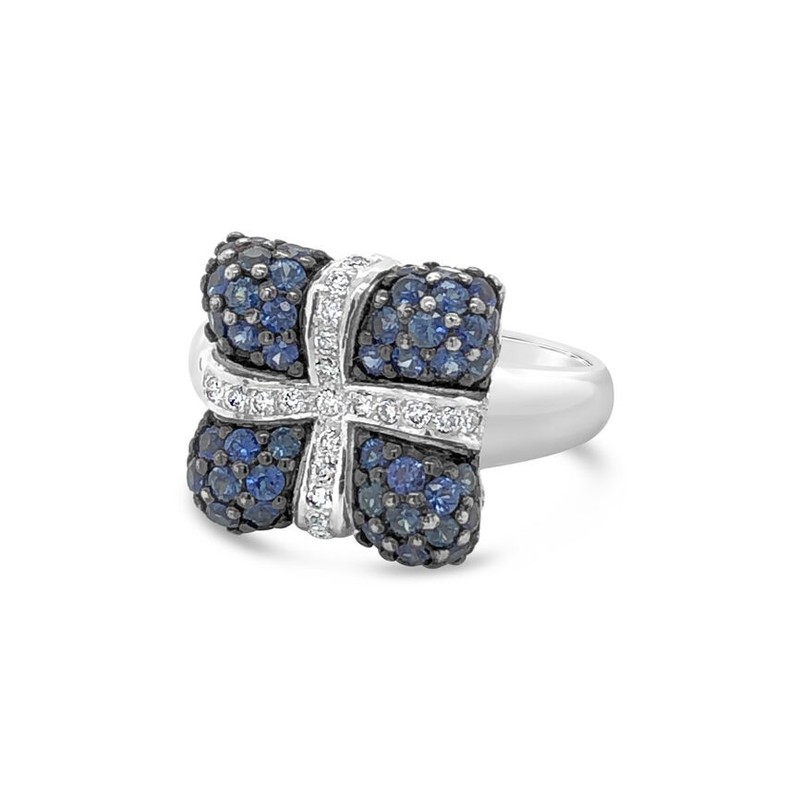 LeVian 14K White Gold Cocktail Ring with 2.10 TCW Sapphire & Diamond - Size 8.5