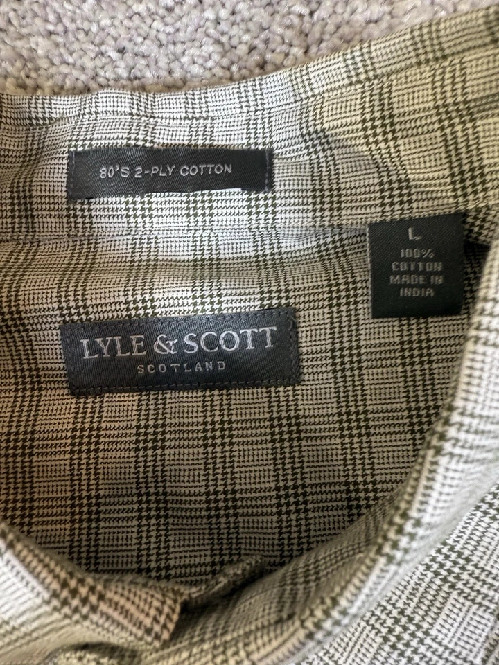 Camisa de vestir Lyle & Scott para hombre nueva con etiquetas 2 capas de algodón LS abotonada verde militar a cuadros L Foto 2 de 4
