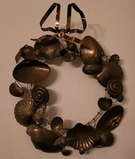 Vtg. Dresden Style Brass Sea Shell Wreath 11 