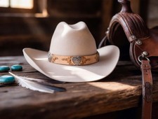 Western Tooled Leather Hatband with Heart Silver Accents, Cowboy Hatband,