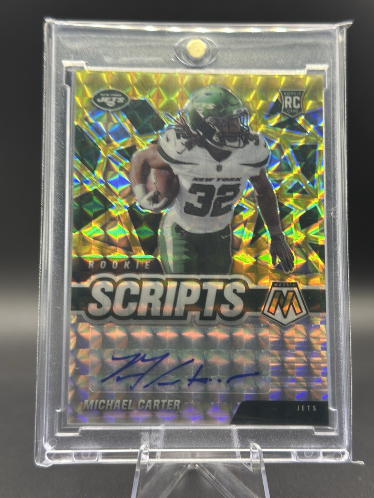 Michael Carter 2021 Panini Mosaic #RS-35 Gold Rookie Scripts Auto RC /25