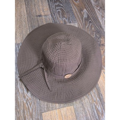 Panama Jack Womens Wide Brim Sun Hat Brown Packable Beach Ribbon Hat One Size