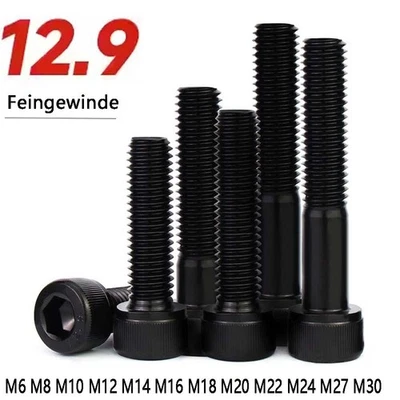 GOO BETTTER Tornillos cilíndricos de acero de rosca fina 12.9 DIN 912 hexágono interior culata