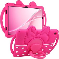 Cute Bow Soft Silicone Case for Samsung Galaxy Tab A11 Plus 11", Hot Pink, 360