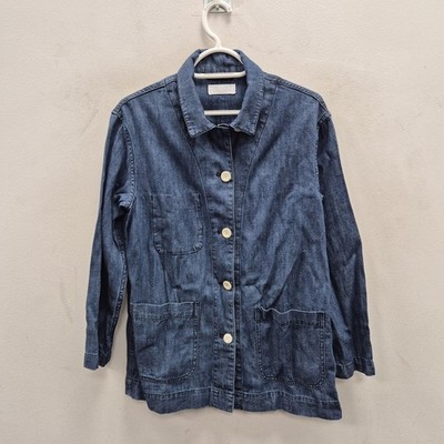Toast Jacket Womens 8 Blue Hemp Denim Button Front Workwear Pockets Lightweight