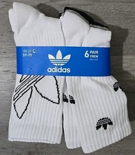 Adidas Kid's 6 Pair Crew Socks Size L 5Y-7Y White/Black/Grey