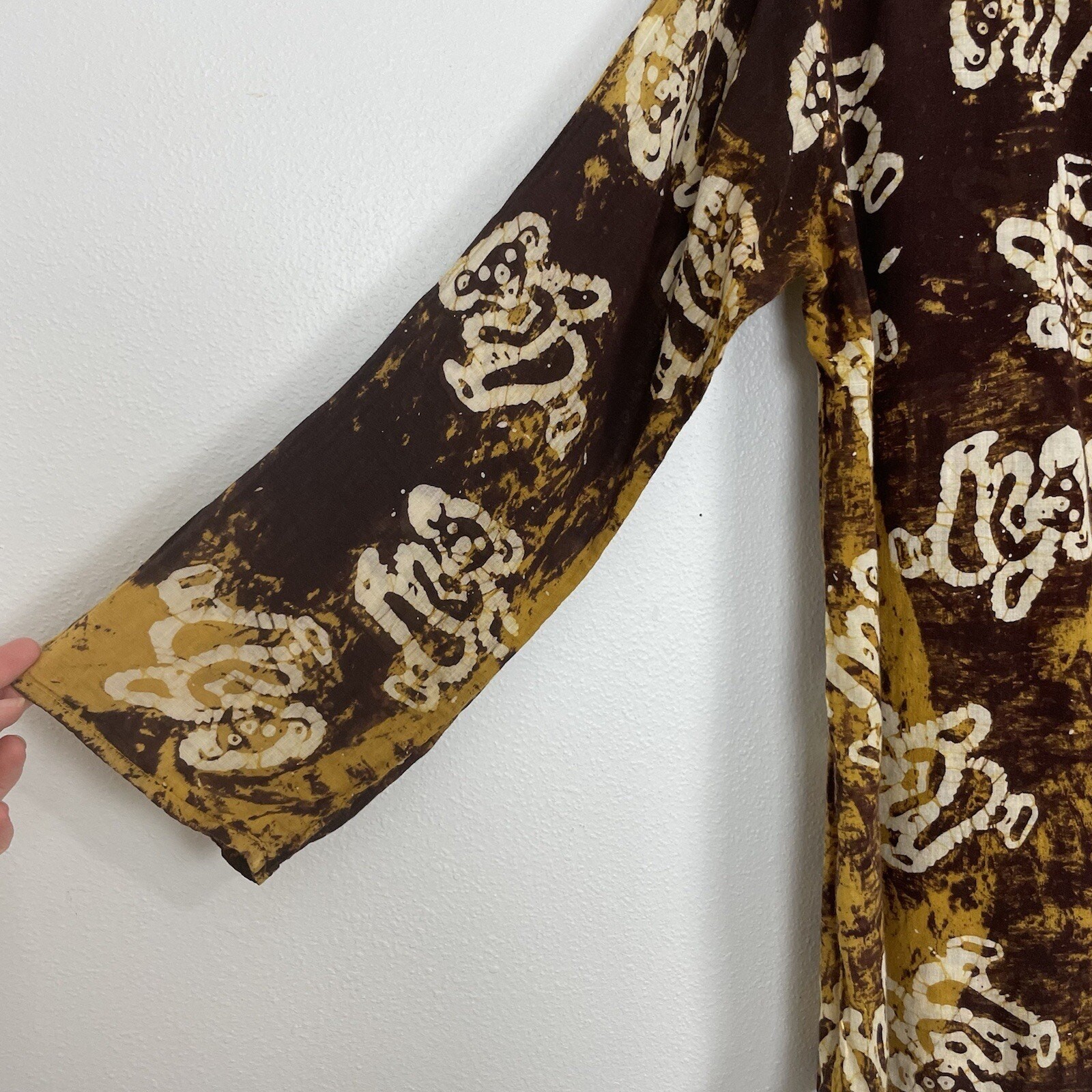 Vintage 90’s Grateful Dead Dancing Bears Batik Dyed Hippie Top Brown Medium image 4