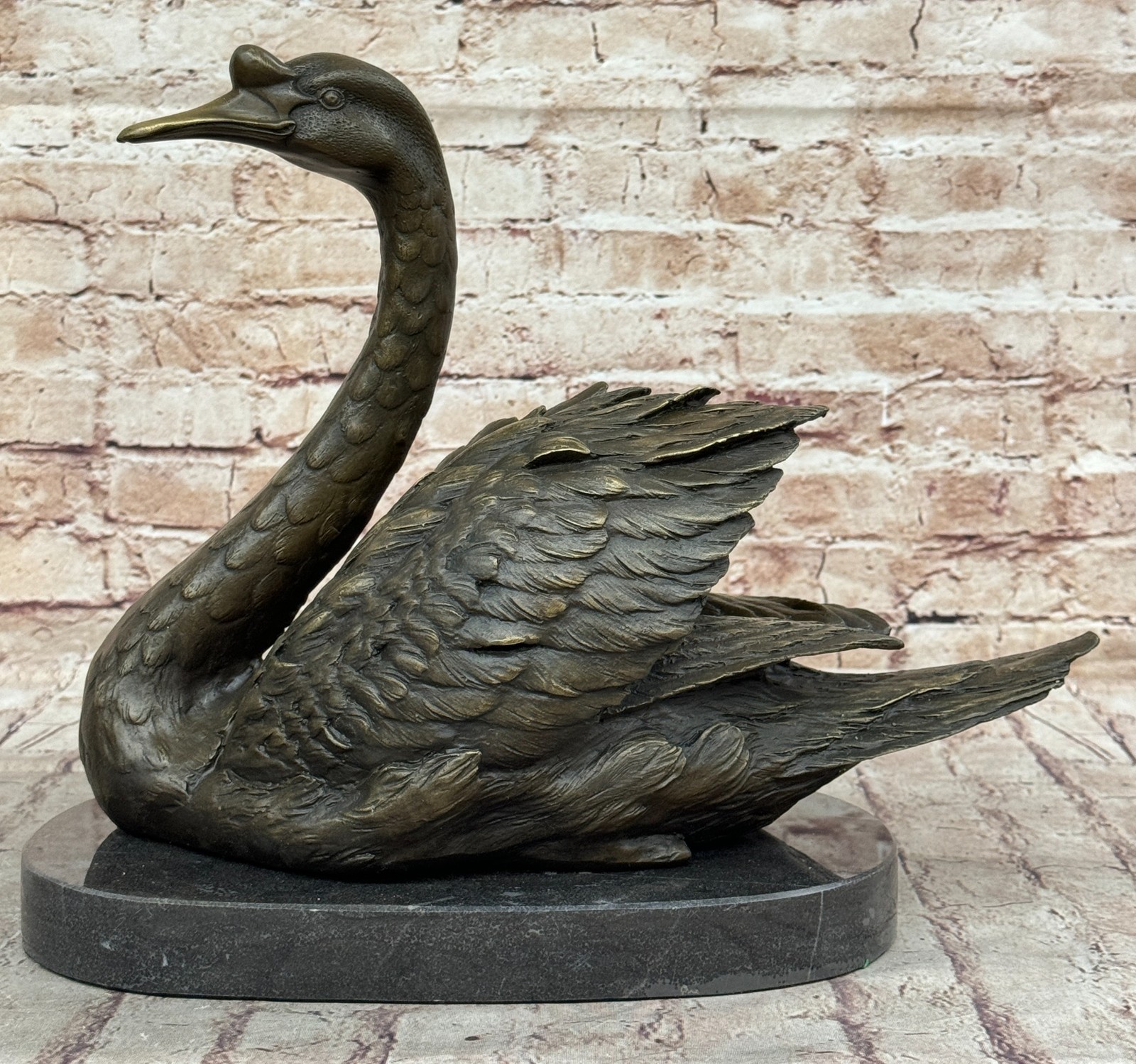 Art Deco Swan Bird Garden/Backyard Decor Bronze Sculpture Marble Figurine Decor