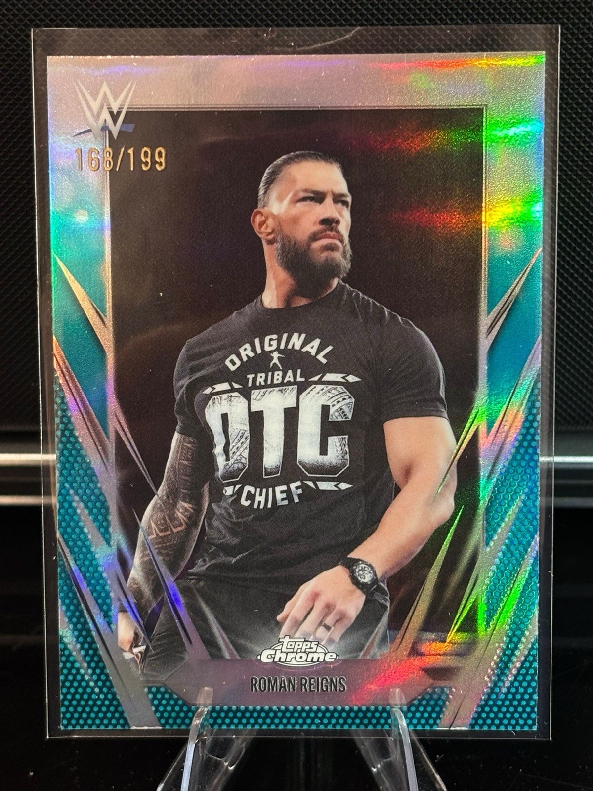 2026 Topps Chrome WWE Wrestling Roman Reigns Aqua Refractor #18 /199