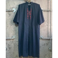 Kimono Long Coat Haori Navy Cotton Japanese Embroidery Traditional Bedtime