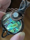Oval abalone shelk & Moonstone Copper Wire Pendant With Copper Chain — photo 1