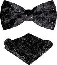 TIE G Men's Glitter Velvet Bow Tie  Pocket Square Set in Gift Box for Wedding,