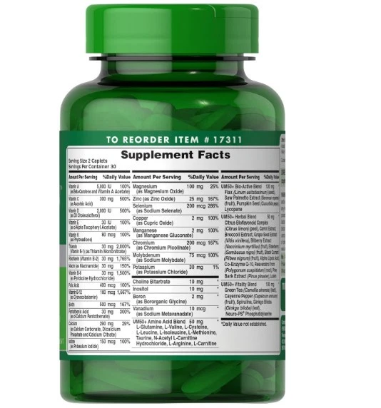 Puritan's Pride High Potency Ultra Man 50 Plus Coated Caplets, 60 Count - Image 2 of 3