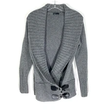MODA International Gray Cardigan Sweater Shawl Collar Buckle Closure Womens S