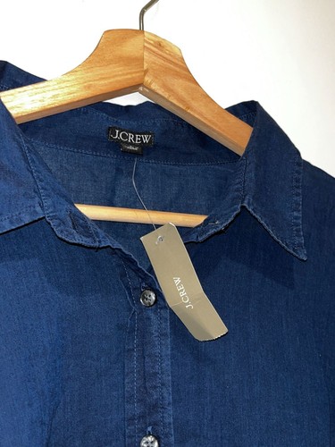 J. nuova con etichetta Abito Camicia Donna Crew Navy Tunica Bottoni Cotone Leggero Taglia L - Foto 4 di 10