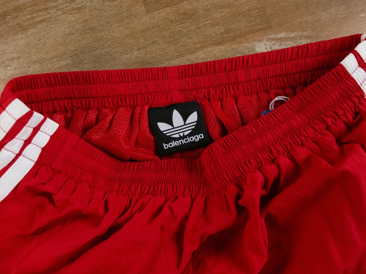 BALENCIAGA X ADIDAS red white tech nylon tracksuit shorts 34 BALENCIAGA X ADIDAS red white tech nylon tracksuit shorts 34