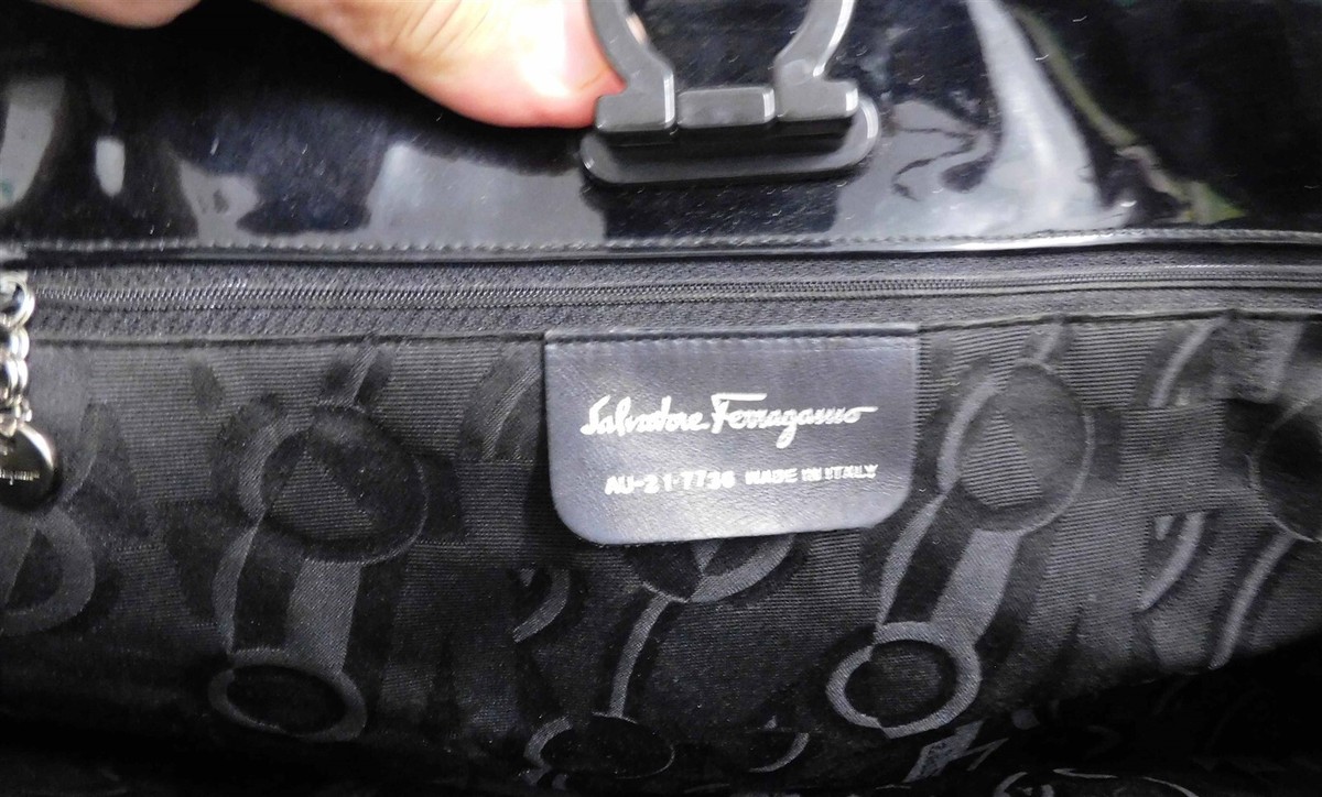 Salvatore Ferragamo Black PatentLeather Gancini Tote Bag
