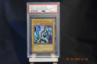 2002 Yugioh Blue-Eyes White Dragon LOB-001 Ultra Rare PSA 8 Mint