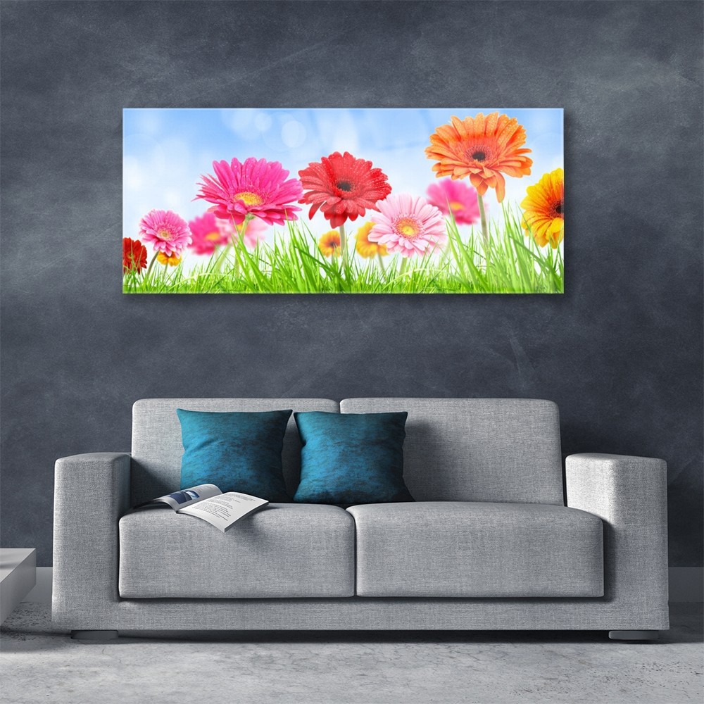 Tableaux fleurs sur verre securit 125x50 résistant aux UV