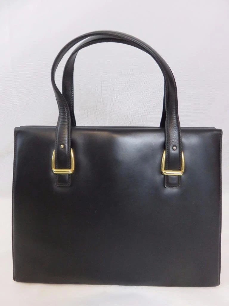 Vintage GUCCI Black Leather Handbag with Red Leather Interior c.1960s